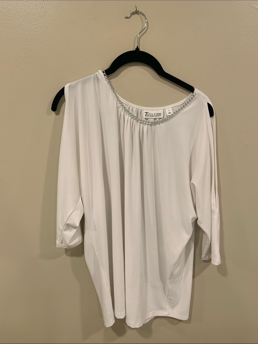 7th ave New York White One-Shoulder Tunic with Embellished Neckline